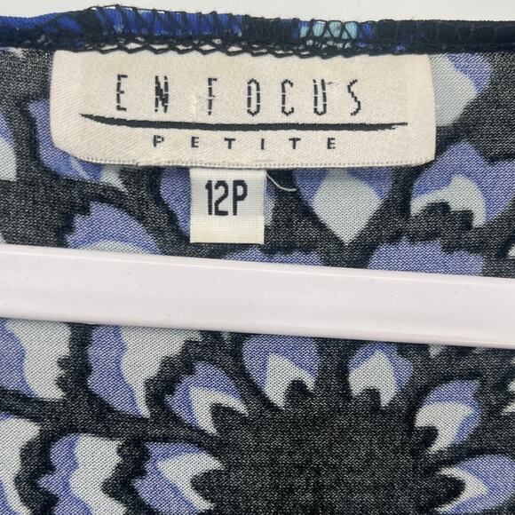 Enfocus Faux Wrap Dress Sz 12P Floral Stretchy Office Bow Deep V-Neck Ruching - Picture 8 of 8